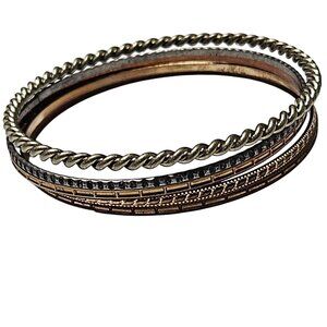 Vintage Mixed Metal Bangles Set Of 5 Retro Classic Fashion Jewelry 80s 90s